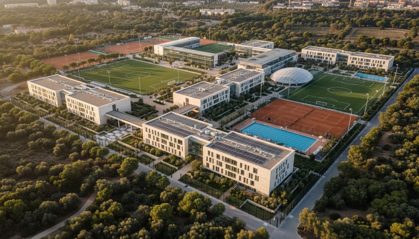 Agora Barcelona International School campus aerial view